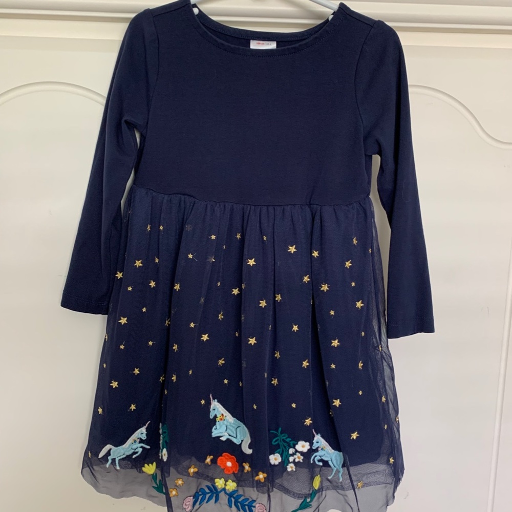 Hanna Anderson Embroidered Dress in Soft Tulle with Unicorn Embroidery